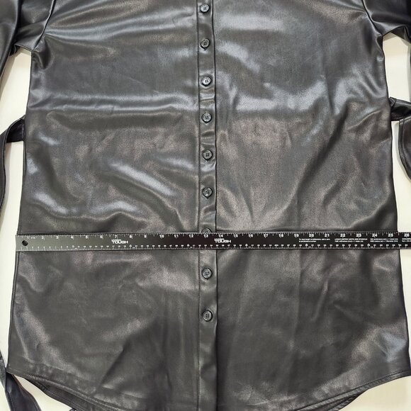 Eloquii Faux Leather Shirt Dress Plus Size 16 Short Black Button Up Belted Urban - Picture 8 of 11